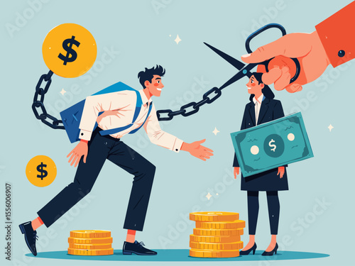 Debt relief cutting concept businessman scissors financial freedom liberation burden professional 