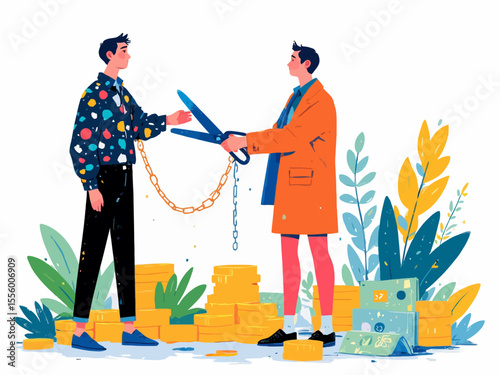 Debt relief cutting concept businessman scissors financial freedom liberation burden professional 