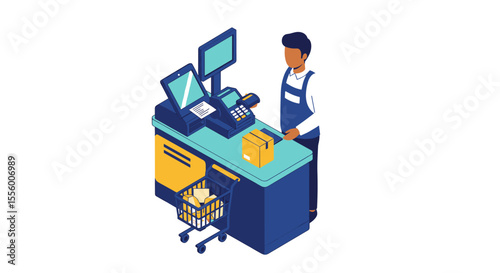 Retail checkout isometric vector illustration for e-commerce and shopping design