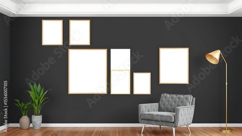 Poster Mockup Vertical Frames Empty Dark Wall
