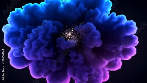 Abstract Animated Explosion of Colorful Smoke with Glitter Particles in Slow Motion Video