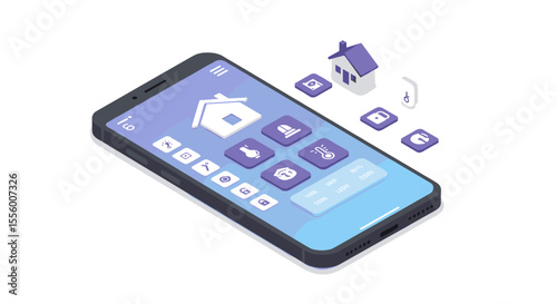 Smart home control app design vector illustration in modern 3d isometric style
