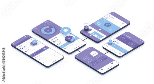 Isometric mobile app interface design vector illustration for tech projects and ui concepts
