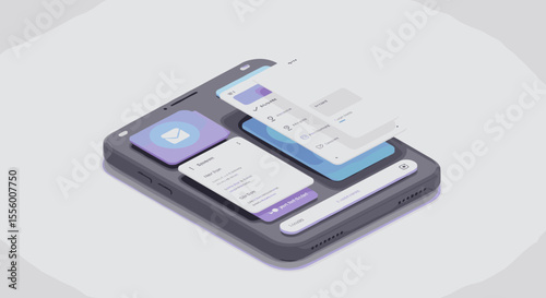 Mobile app interface design vector illustration, isometric style for ui ux projects