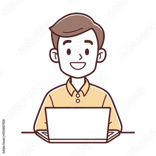 Man working on a laptop: A friendly individual is absorbed in his work, hunched over his laptop, showcasing a moment of concentration and dedication to the task at hand.