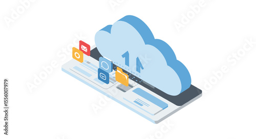 Cloud computing isometric vector illustration for modern technology design