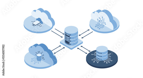 Cloud computing network system vector illustration for technology design in isometric style