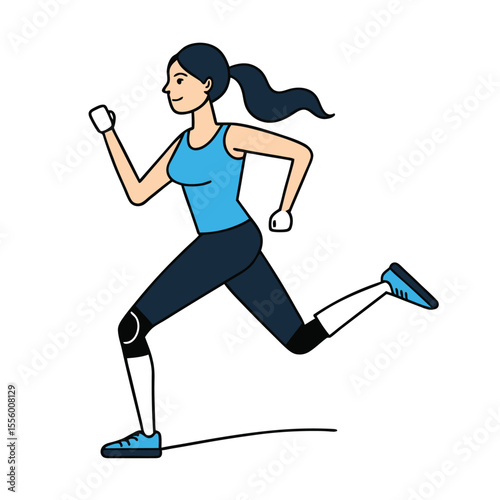 Active Pursuit: A determined woman, captured mid-stride, is a vibrant illustration of movement and focused energy, a celebration of physical fitness and active living.