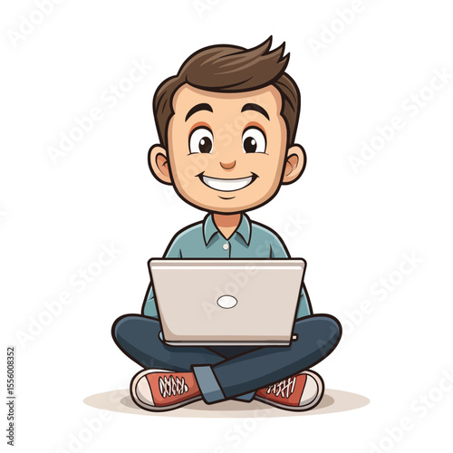 Digital Delight: A cartoon illustration shows a happy person absorbed in the world of technology
