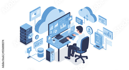 Cloud computing vector illustration for modern business solutions in isometric style