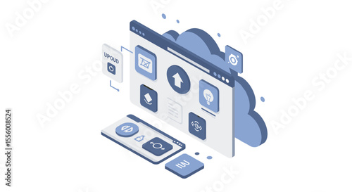 Cloud technology interface vector illustration - isometric design for tech app and web development