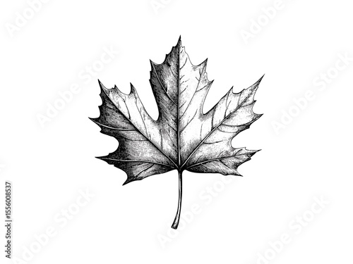 Hand-drawn black ink autumn maple leaf illustration, vintage seasonal sketch, rustic print for fall design, old engraving style, retro wall art, natural foliage decor, harvest theme