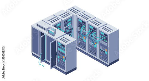 Isometric data center server room vector illustration design for technology prints