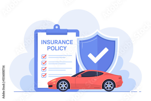 Flat Design Illustration Car Insurance Policy & Protection