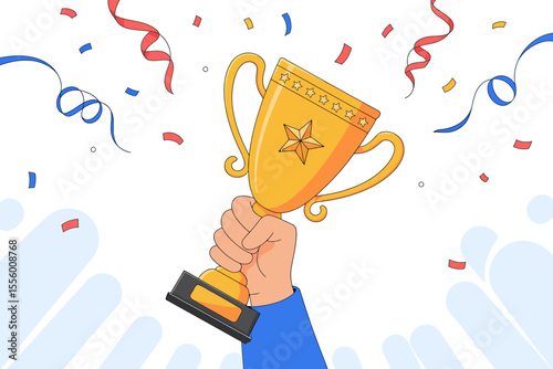 Celebrating Success A Flat Cartoon Illustration of a Winning Trophy
