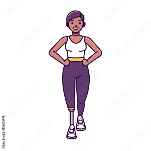 Embracing Movement: A determined individual with a prosthetic leg embodies strength and resilience as she strides forward, her gaze fixed ahead.