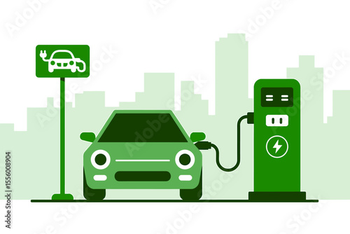 A Minimalist Illustration of Electric Vehicle Charging Eco-Friendly Transportation