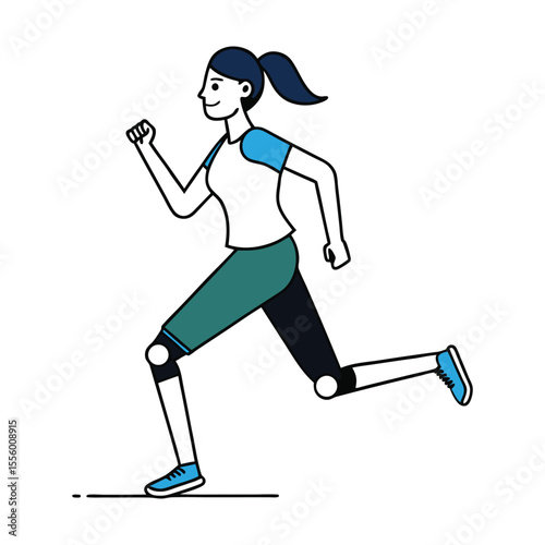 Girl Running Illustration: An animated young woman, brimming with vitality, is captured in full stride against a clean background, celebrating fitness, representing movement and physical wellbeing.