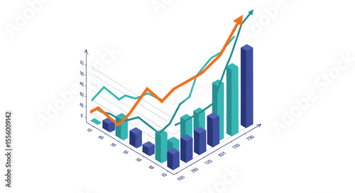 Business growth data chart analysis vector illustration for reports in isometric style