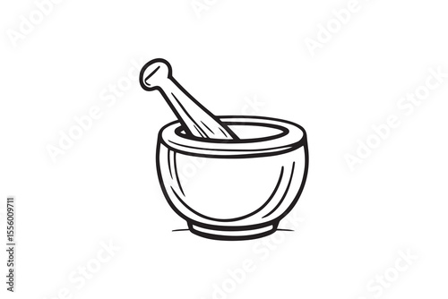 Wooden Mortar and Pestle line art and black color
