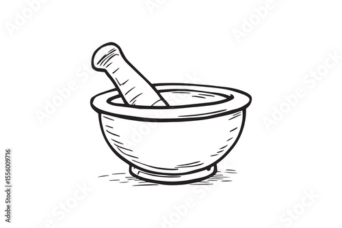 Wooden Mortar and Pestle line art and black color