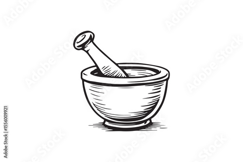 Wooden Mortar and Pestle line art and black color