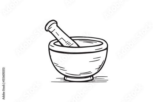 Wooden Mortar and Pestle line art and black color