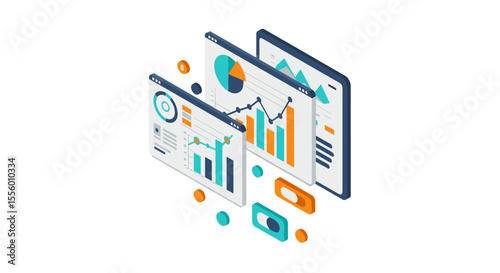 Data analytics vector illustration for web and app design in isometric style