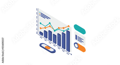 Isometric data analysis vector illustration for financial reports