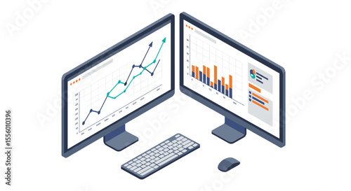 Isometric business data analysis vector illustration for reports and presentations