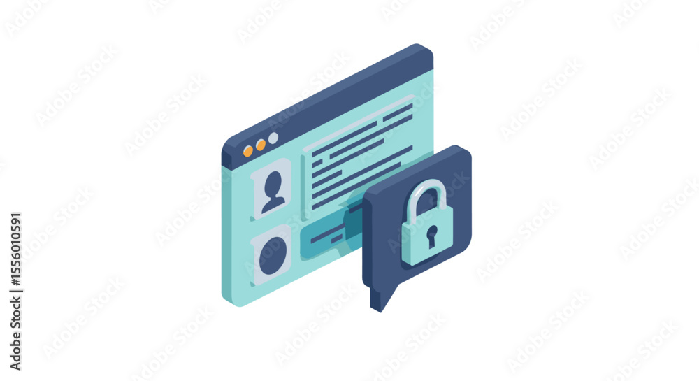 Fototapeta premium Secure login interface vector illustration for web design in isometric style