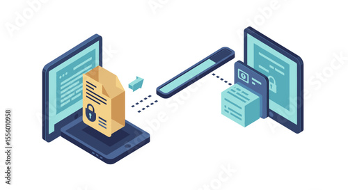 Secure data transfer concept vector illustration in isometric style for digital security design