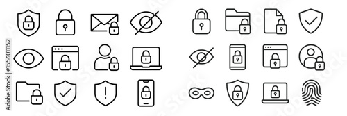 Collection of security icons representing various protection methods and tools for online safety and privacy