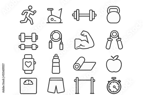 Collection of fitness icons representing various exercises and health activities for motivation and workout planning
