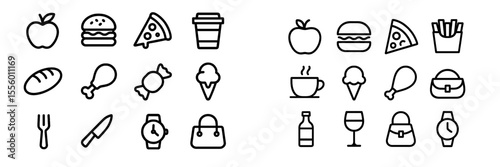 Iconic food and drink illustrations showcasing various items in a playful design