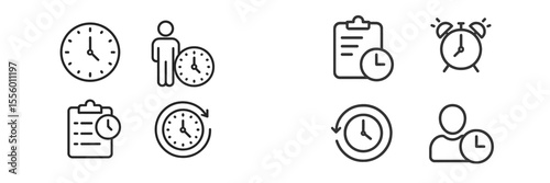 Clock icons representing time management and scheduling concepts related to work and personal tasks