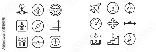 Symbols representing aviation themes and navigation tools in a minimalist design suitable for digital platforms and graphic projects