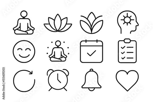 Icons representing mindfulness, meditation, and wellness practices for a peaceful lifestyle