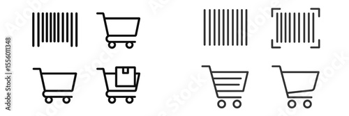 Various styles of shopping cart icons displayed on a clean background for graphic design purposes