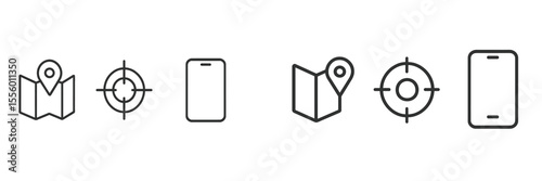 Map and location icons illustrating navigation tools and mobile device usage for easy wayfinding and tracking