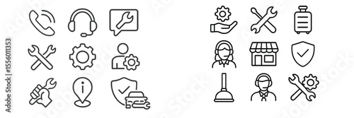 Service icons representing customer support and maintenance tools in a modern design aesthetic