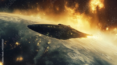 A spaceship leaving Earth due to an unbreathable atmosphere 