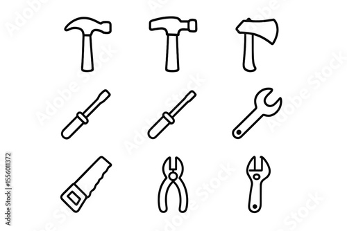Variety of tools including hammers, screwdrivers, and pliers arranged in a grid for home improvement projects