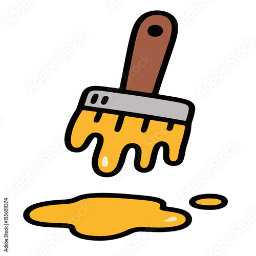 Paint drip vector editable features a brush dipped in yellow paint, suitable for DIY tools, handyman kits, or painting vector collections and assets.