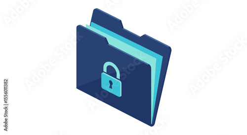 Cybersecurity concept vector illustration: locked folder design for digital safety and data protection in isometric style