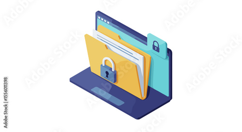 Cybersecurity concept: data protection vector illustration in isometric style for digital security design