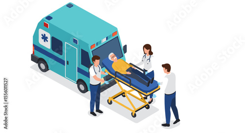 Emergency healthcare isometric vector illustration for medical posters and educational material