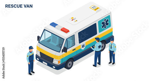 Emergency vehicle isometric vector illustration for medical poster design