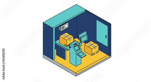 Isometric warehouse automation vector illustration for logistics design