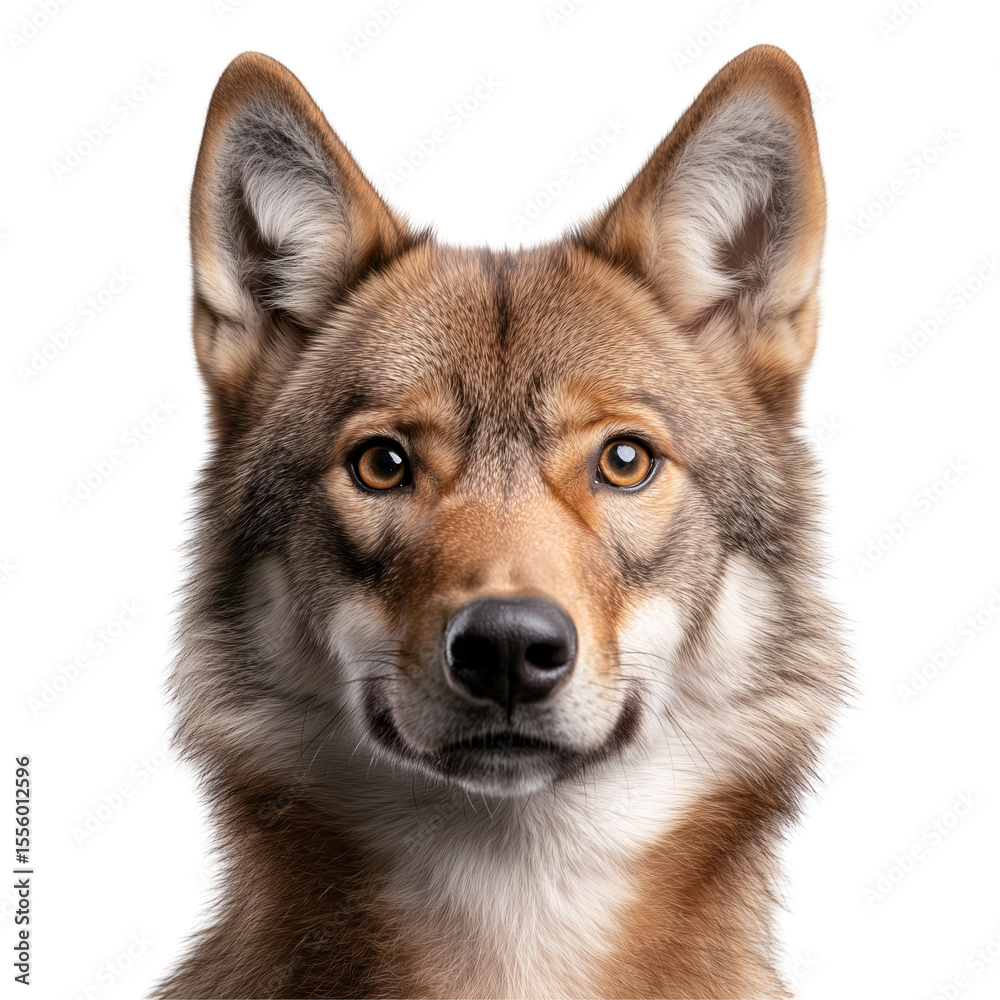 Fototapeta premium portrait image of an grey wolf, isolated on a transparent background